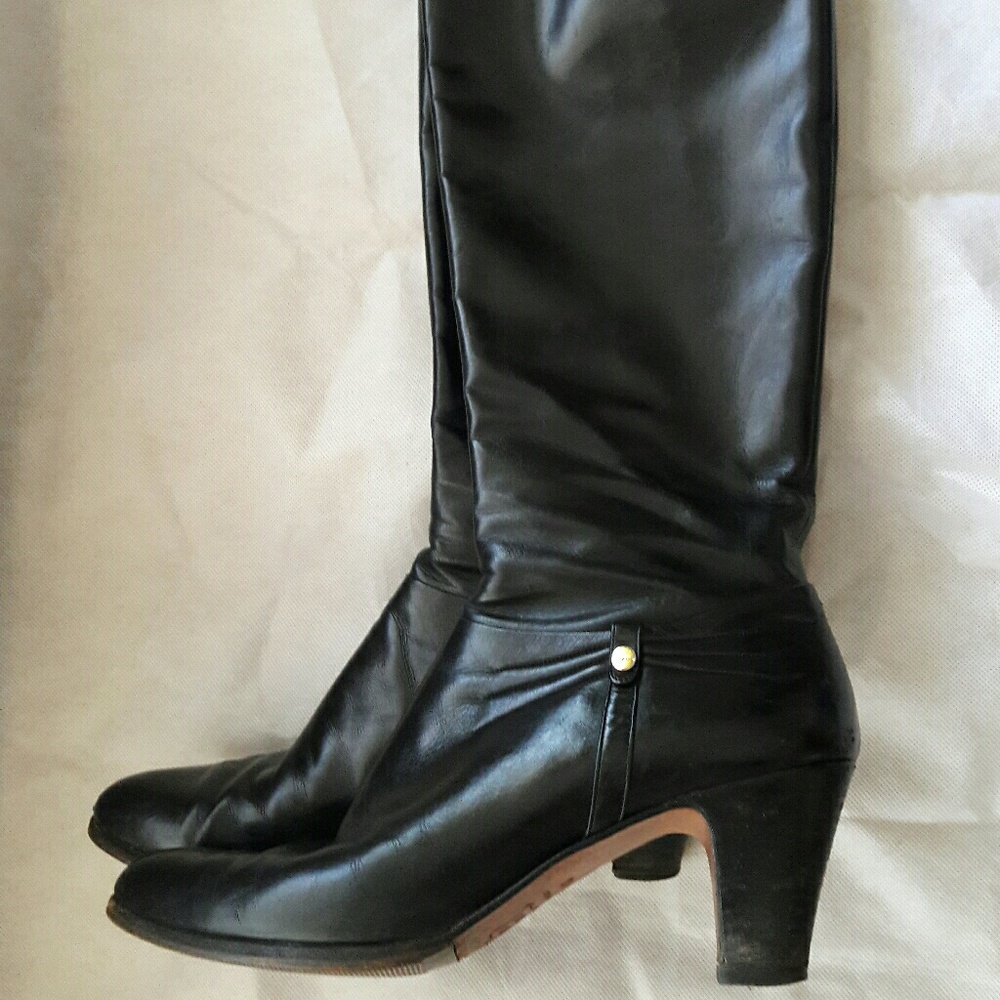 Vero Cuoio Women Black Leather Knee High Boots 8.5